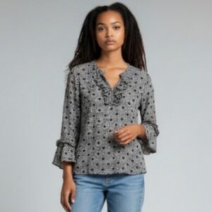 Tory Burch Size 2 Gwenna Normandy Blue Semi-Sheer Silk Blend Tunic Blouse Boho